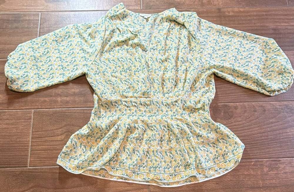 Max Studio London Yellow Floral Peplum Top Size 1X